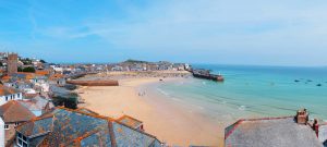 St Ives Town and harbour beach viewpoint.