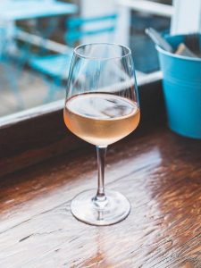 Glass of Rose wine, in the Mackerel Sky Restaurant