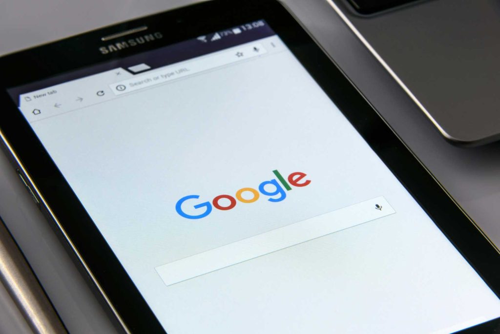 Google home page on a Samsung smart tablet. 